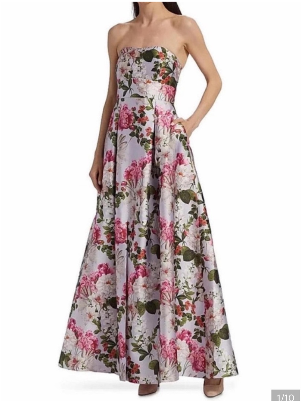 Sachin Babi Giovanna Strapless structured strapless gown in periwinkle n petals